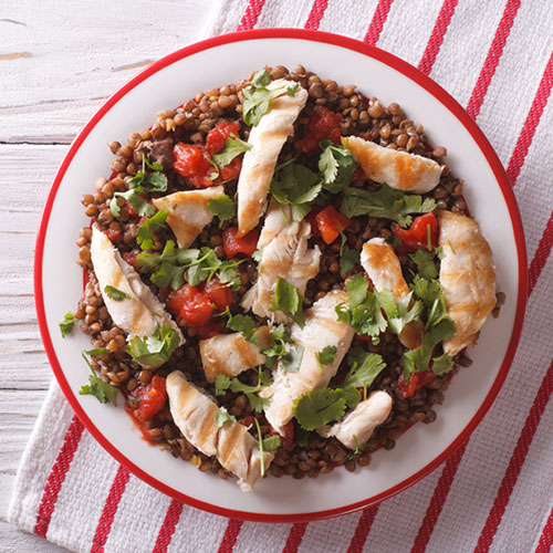 Ensalada de lentejas con pavo